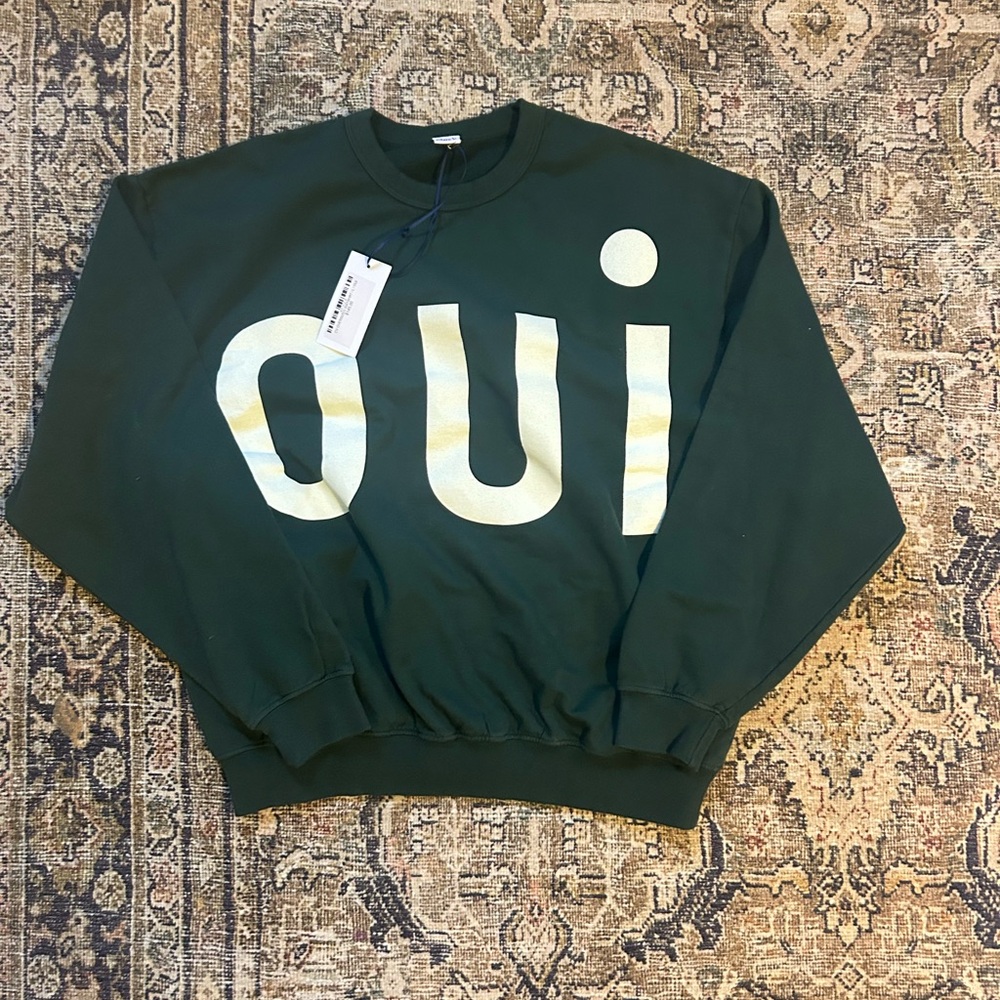 Green Sweatshirt with 'OUI' Print